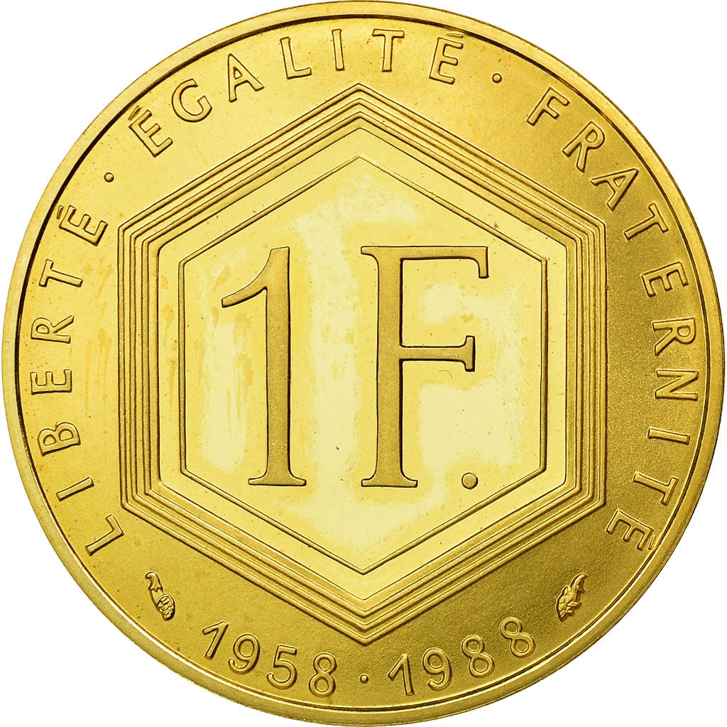 Coin, France, Franc, 1988, Proof, MS(65-70), Gold, KM:979, Gadoury:475