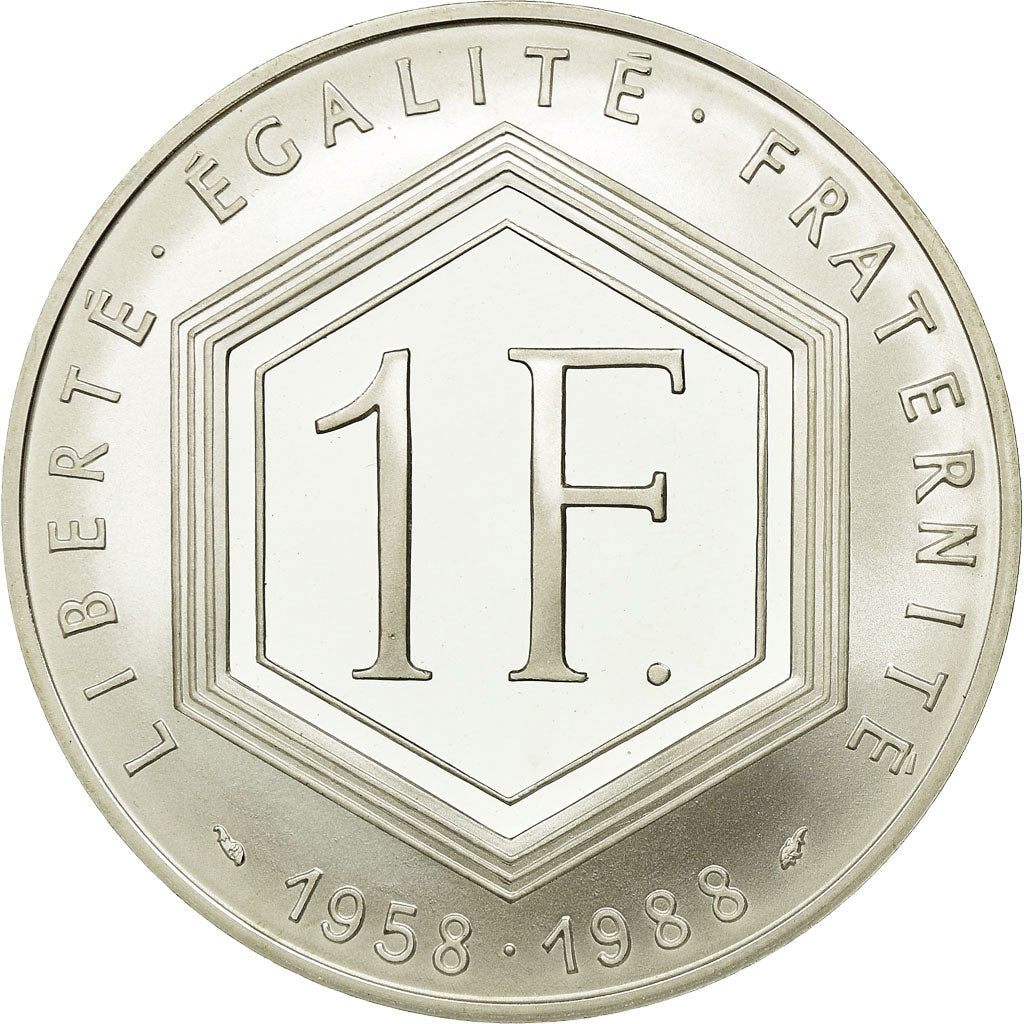 Coin, France, Charles de Gaulle, Franc, 1988, Proof, MS(65-70), Silver, KM:978