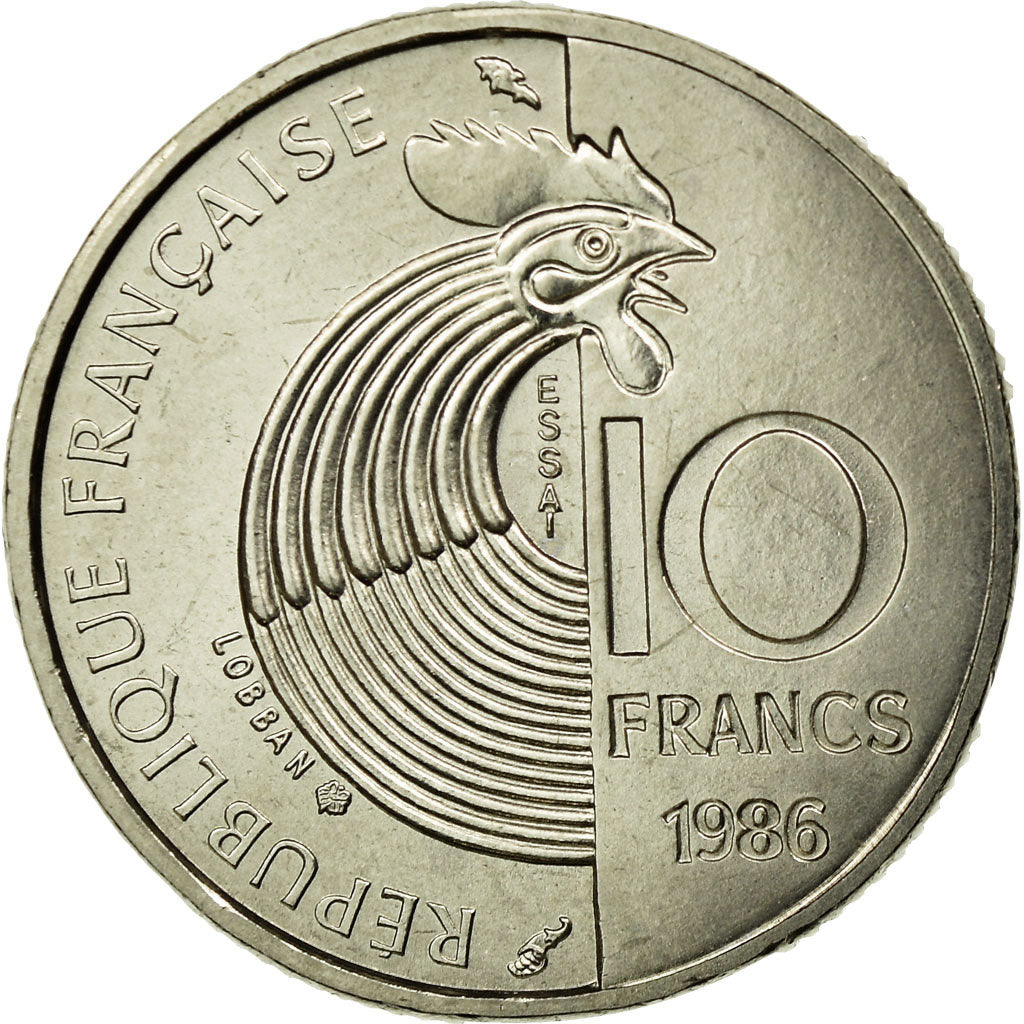 Moeda, França, 10 Francs, 1986, ENSAIO, MS(65-70), Níquel, KM:E134