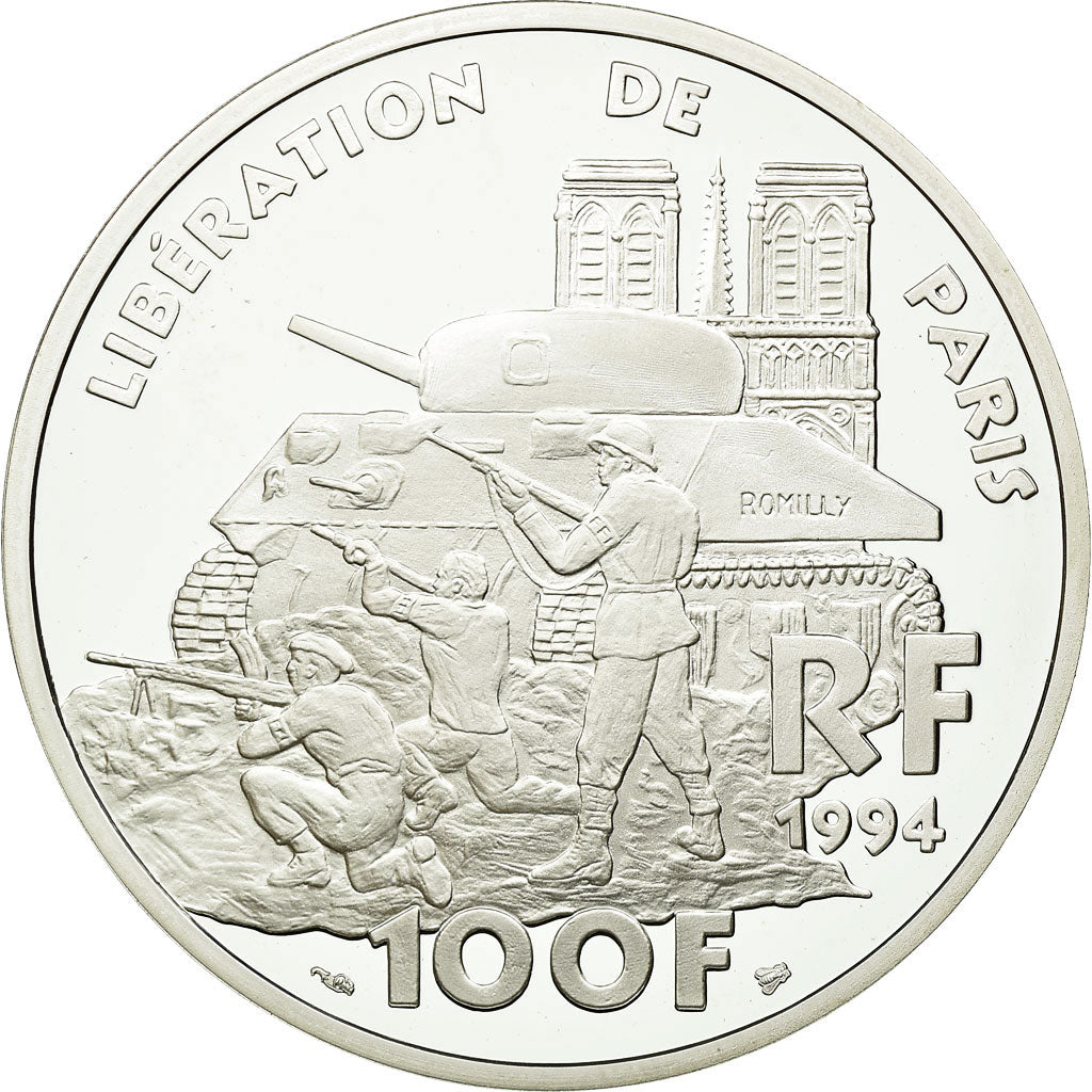 Coin, France, Libération de Paris,100 Francs,1994,ESSAI,Proof, MS(65-70), Silver