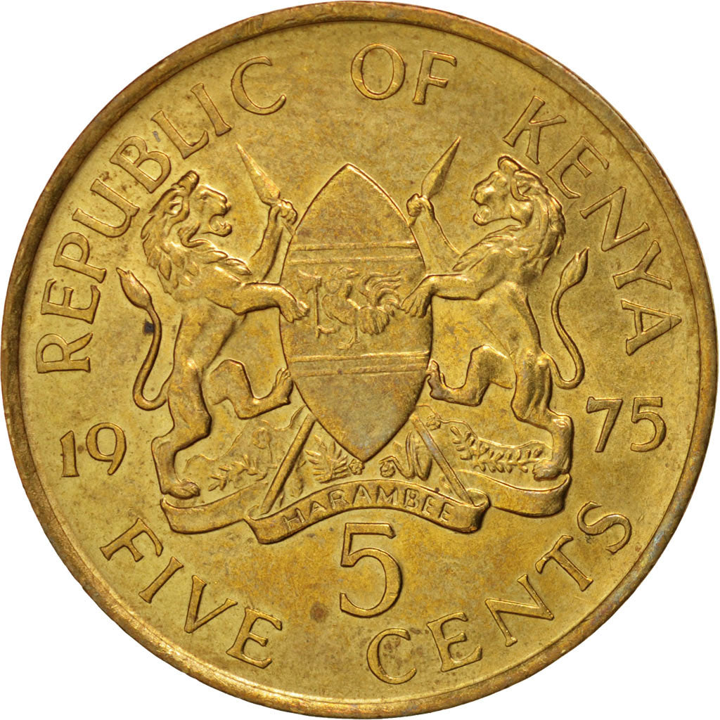 KENYA, 5 Cents, 1975, KM #10, MS(60-62), Nickel-Brass, 25.5, 5.62