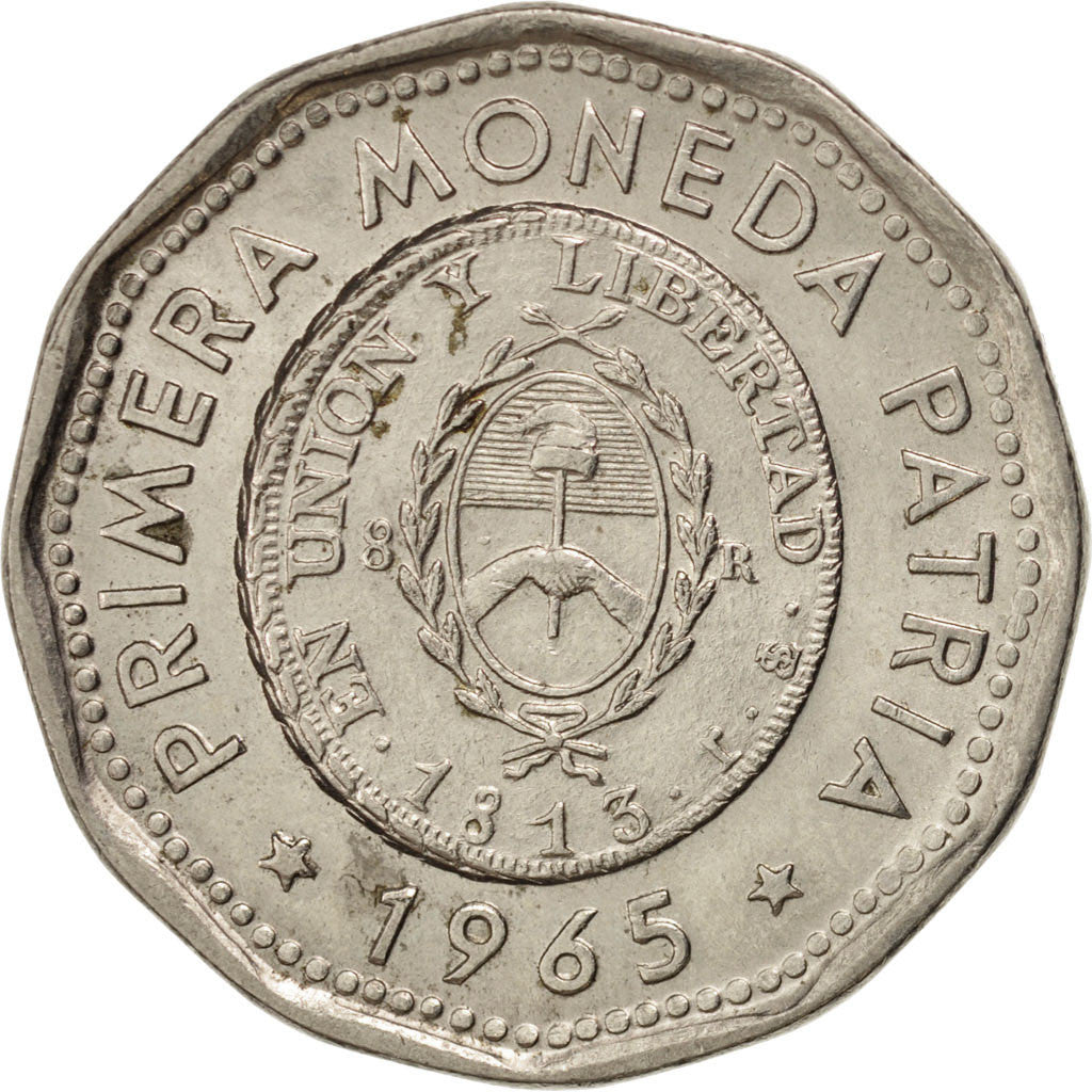 ARGENTINA, 25 Pesos, 1965, KM #61, AU(55-58), Nickel Clad Steel, 26, 6.54