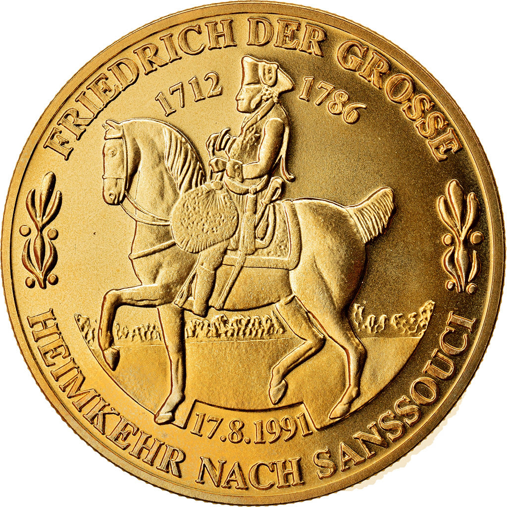 Germany, Medal, Friedrich der Grosse, 1991, MS(64), Copper-Nickel Gilt
