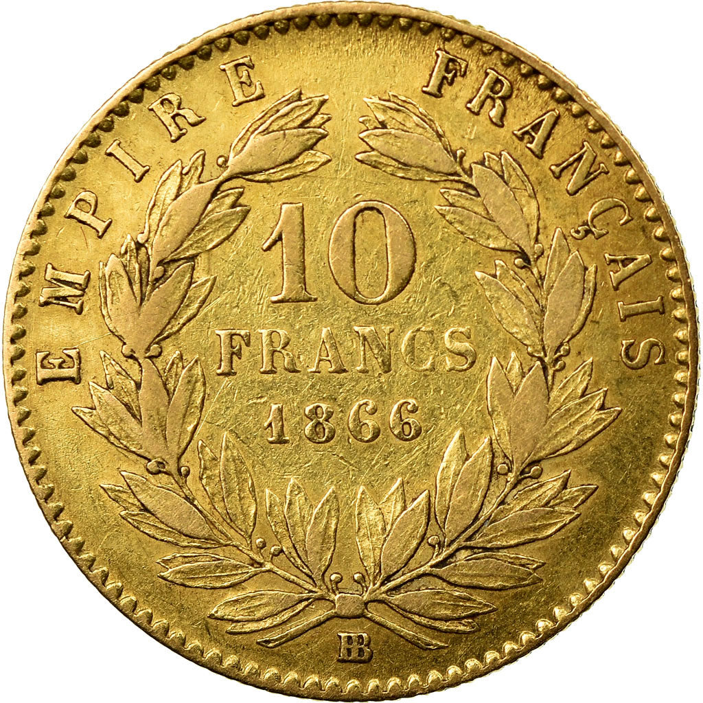 Moneta, Francja, Napoleon III, 10 Francs, 1866, Strasbourg, EF(40-45)