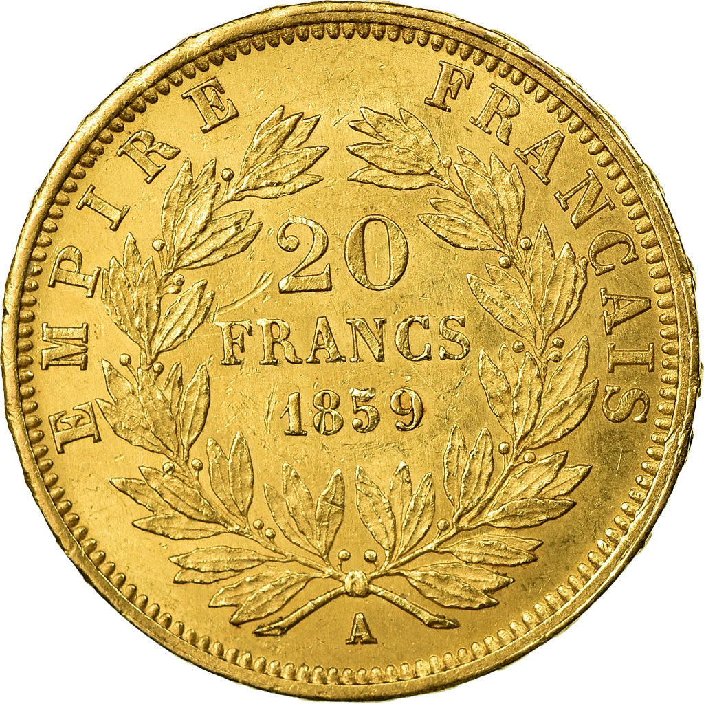 Moneta, Francja, Napoleon III, 20 Francs, 1859, Paris, AU(50-53), KM 781.1