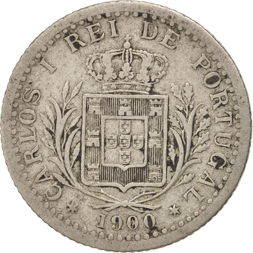 PORTUGAL, 100 Reis, 1900, KM #546, VF(30-35), Copper-Nickel, 3.78