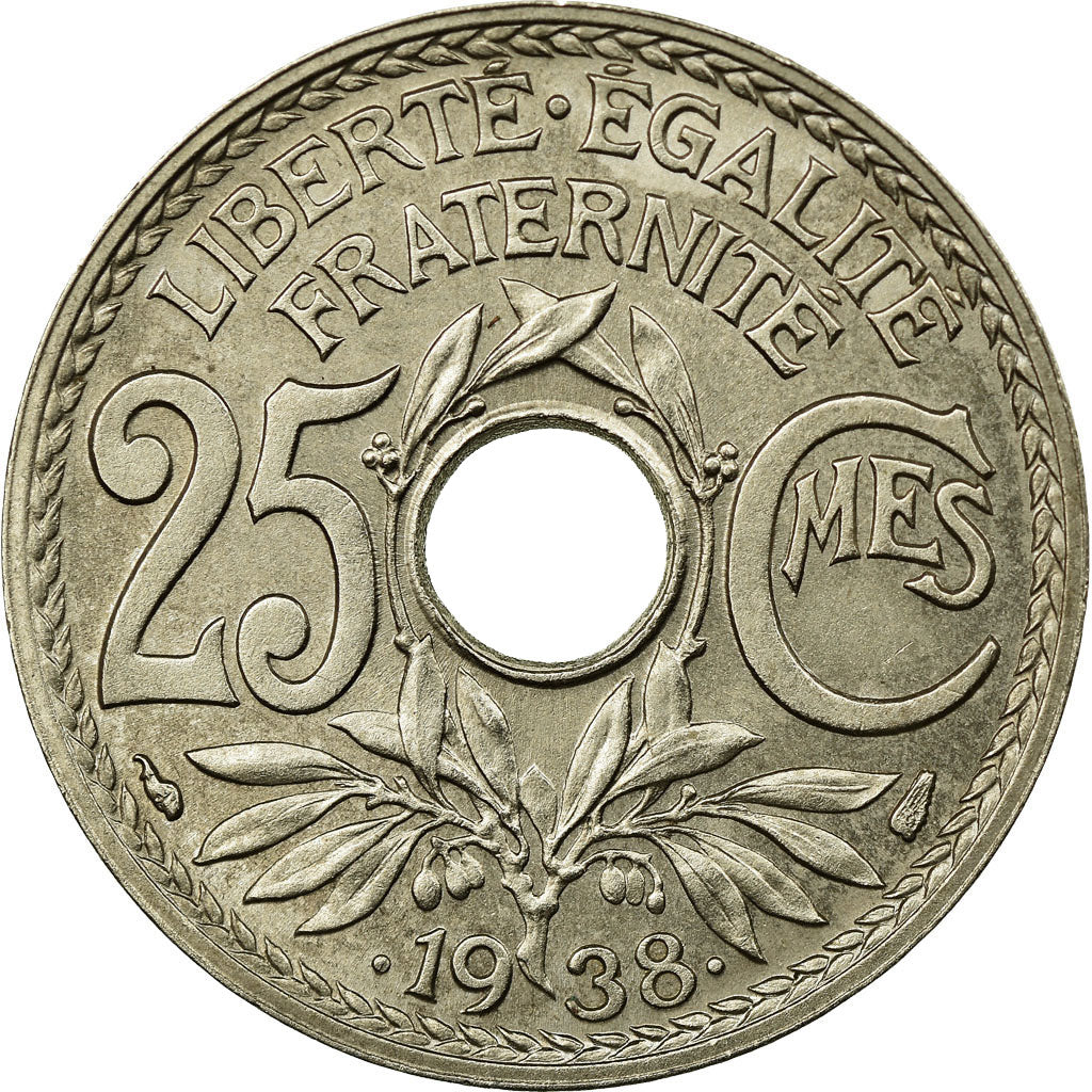 Moeda, França, Lindauer, 25 Centimes, 1938, AU(50-53), Níquel-Bronze, KM:867b
