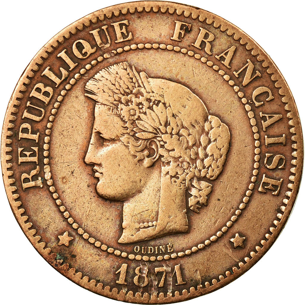 Coin, France, Cérès, 5 Centimes, 1871, Paris, VF(20-25), Bronze, KM:821.1