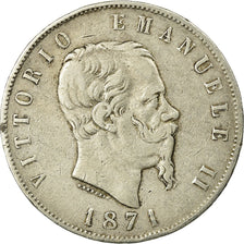 Coin, Italy, Vittorio Emanuele II, 5 Lire, 1871, Milan, VF(30-35),Silver, KM 8.3