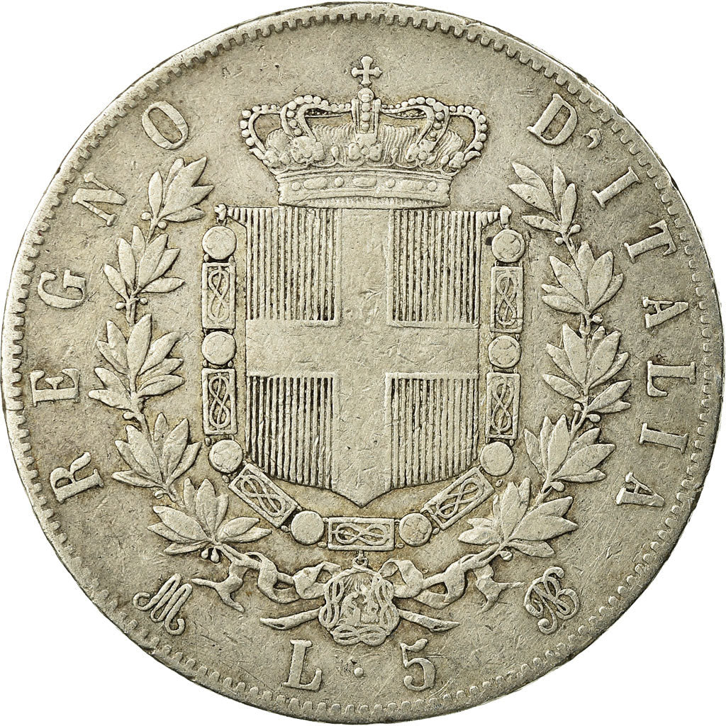 Coin, Italy, Vittorio Emanuele II, 5 Lire, 1871, Milan, VF(30-35),Silver, KM 8.3