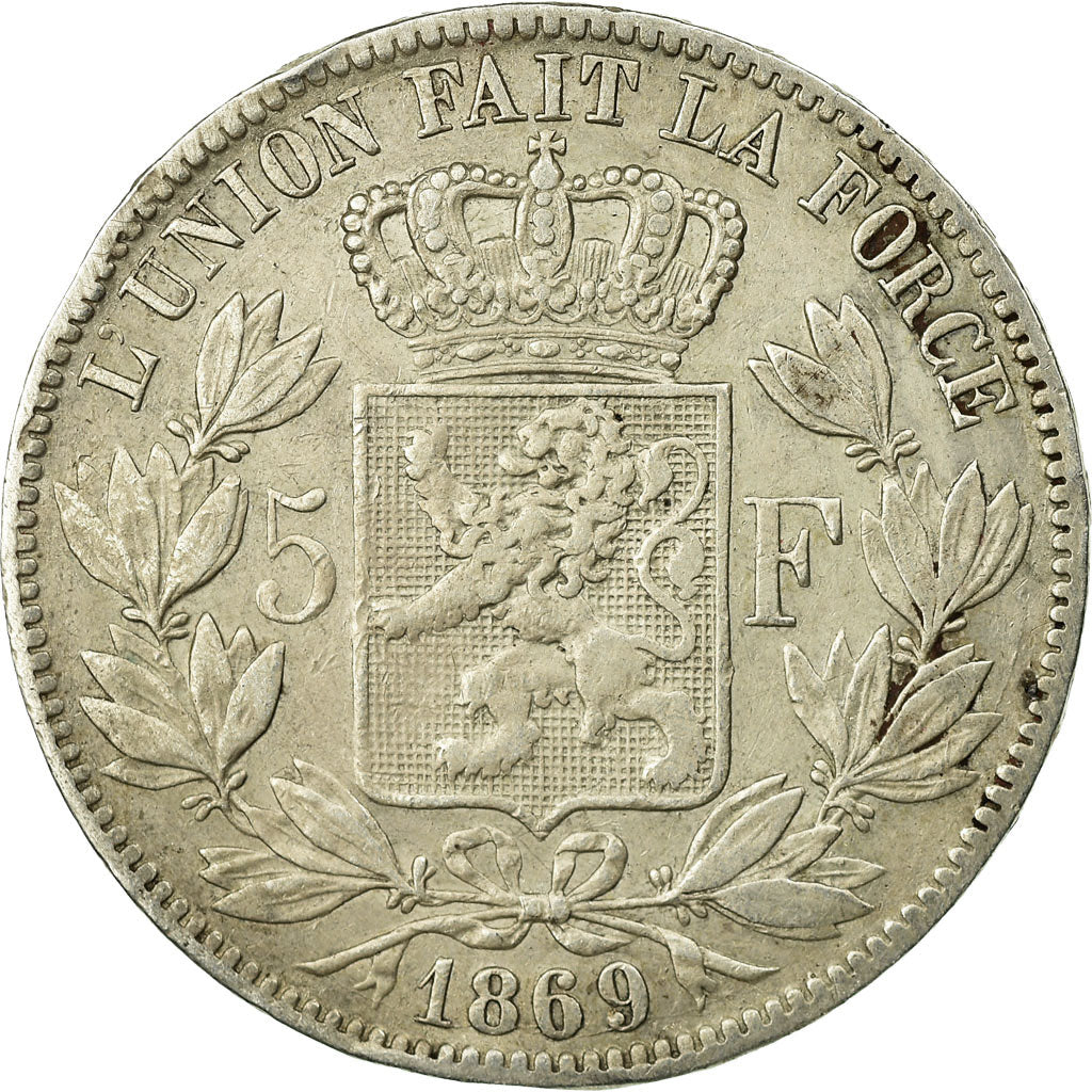 Coin, Belgium, Leopold II, 5 Francs, 5 Frank, 1869, EF(40-45), Silver, KM:24