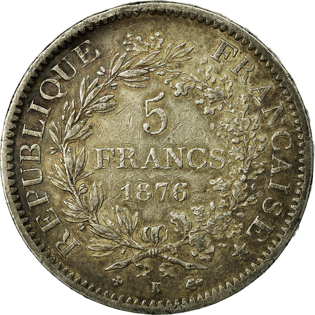 Monnaie, France, Hercule, 5 Francs, 1876, Bordeaux, TTB, Argent, KM:820.2