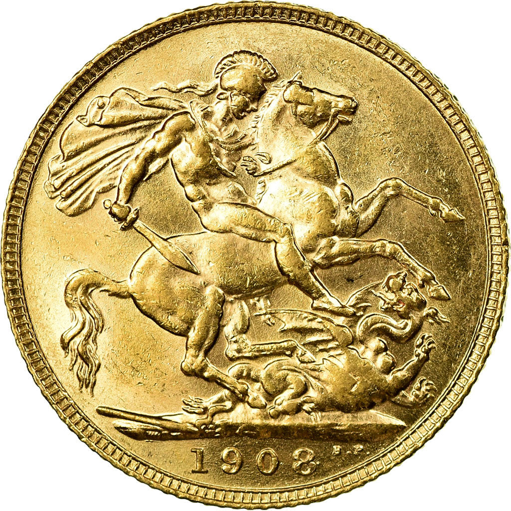 Coin, Great Britain, Edward VII, Sovereign, 1908, AU(55-58), Gold, KM:805