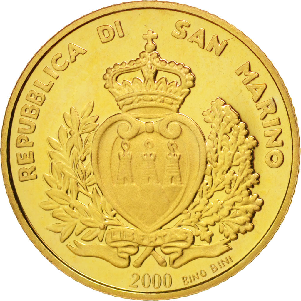 SAN MARINO, 1/2 Scudo, 2000, KM #407, MS(65-70), Gold, 1.62