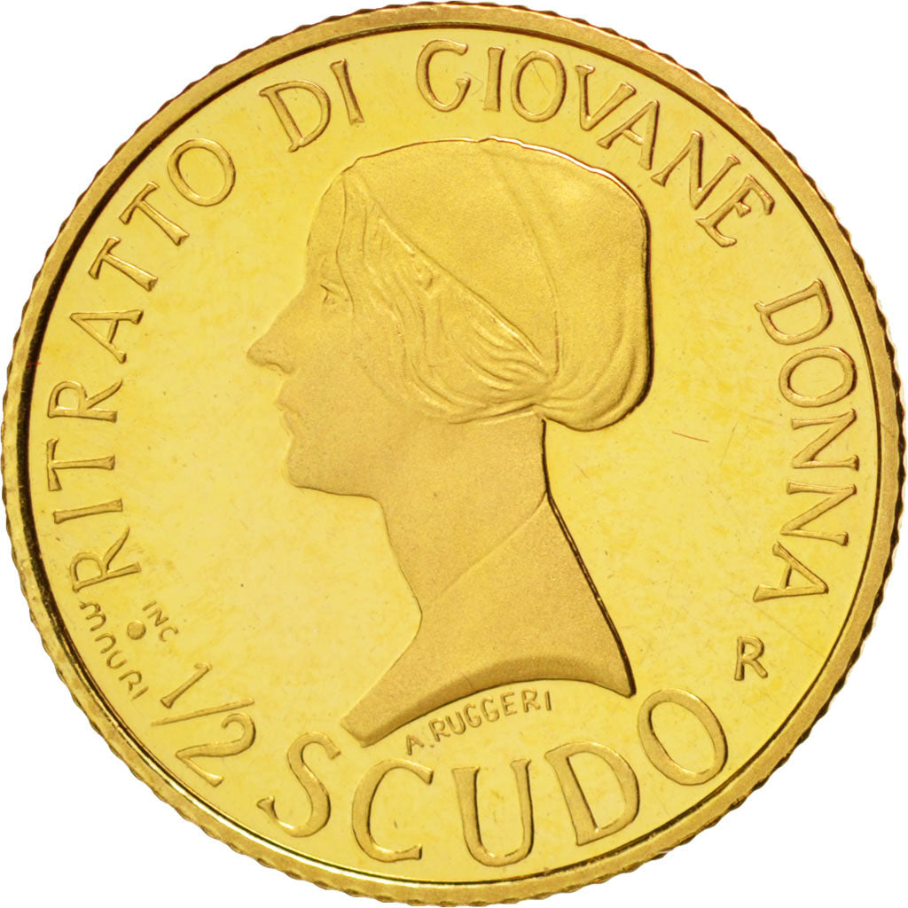 SAN MARINO, 1/2 Scudo, 2000, KM #407, MS(65-70), Gold, 1.62