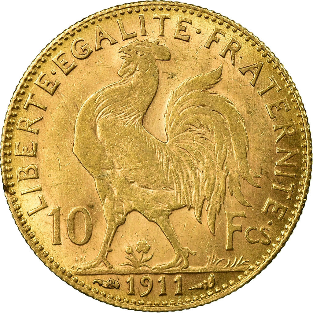 Moneta, Francja, Marianne, 10 Francs, 1911, Paris, AU(50-53), Złoto, KM:846