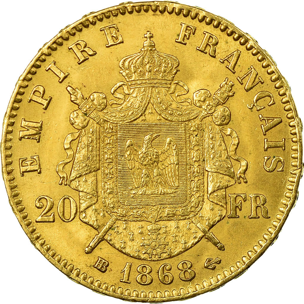 Coin, France, Napoleon III, 20 Francs, 1868, Strasbourg, Gold,AU(50-53),KM 801.2