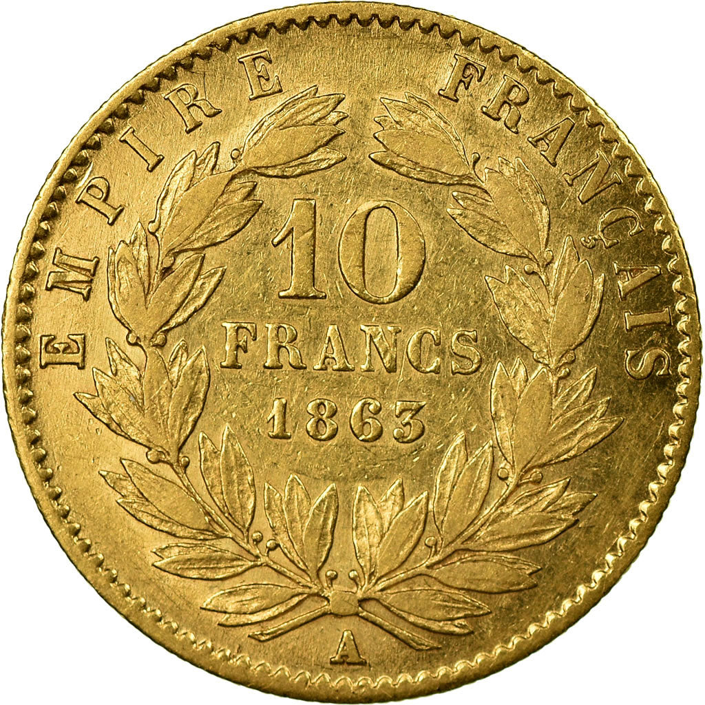 Coin,France,Napoleon III,10 Francs,1863,Paris, EF(40-45), Gold, KM 800.1