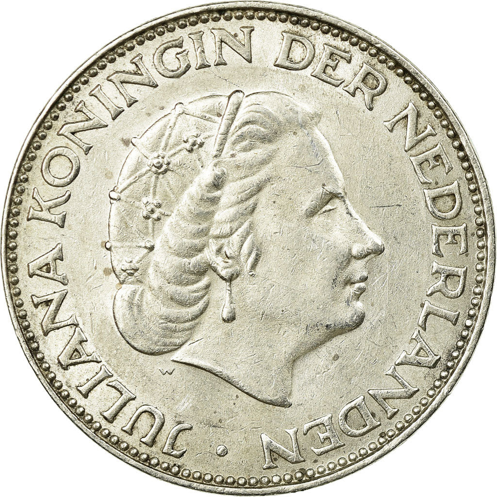 Coin, Netherlands, Juliana, 2-1/2 Gulden, 1962, AU(55-58), Silver, KM:185