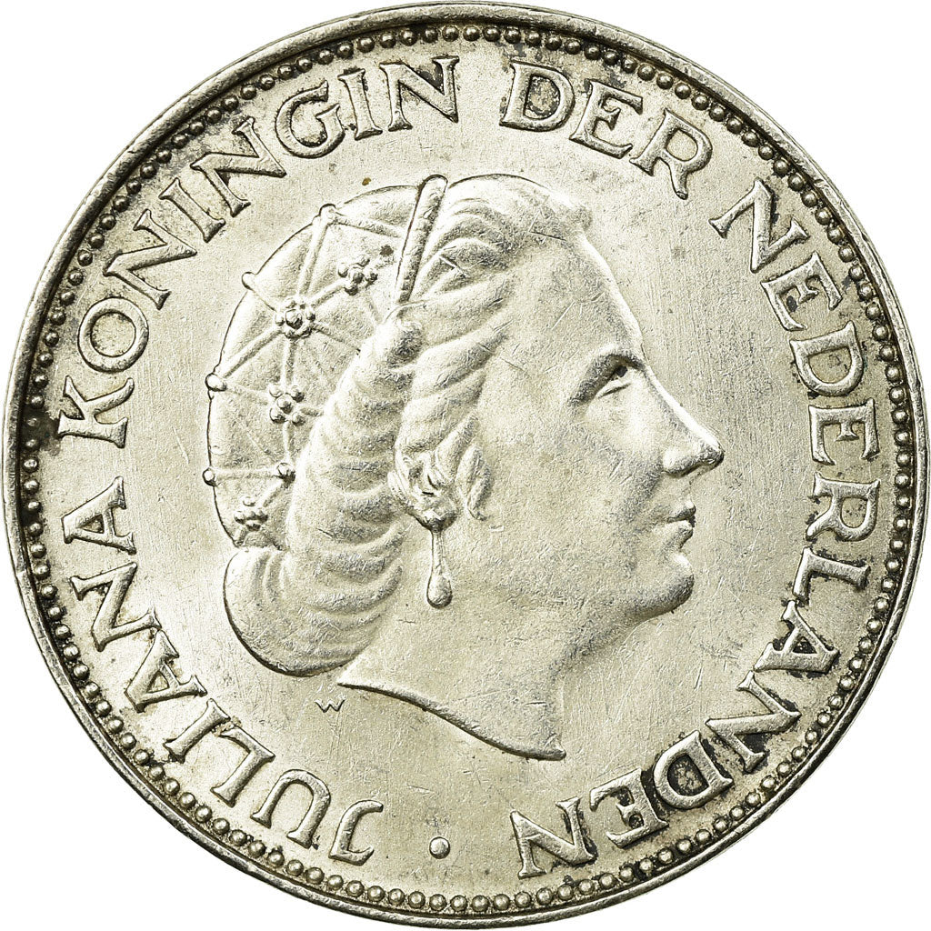 Coin, Netherlands, Juliana, 2-1/2 Gulden, 1966, AU(55-58), Silver, KM:185