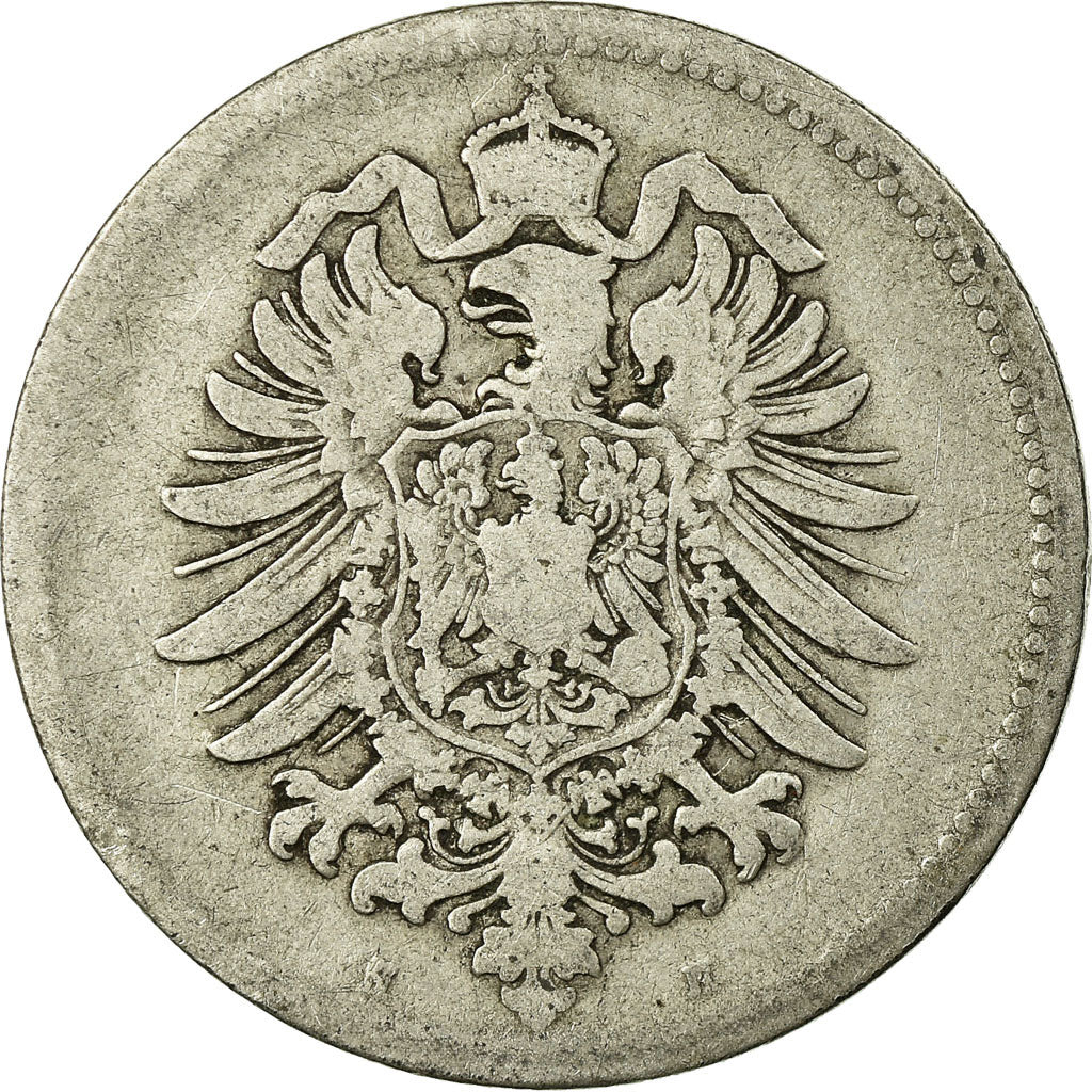 Coin, GERMANY - EMPIRE, Wilhelm I, Mark, 1880, Darmstadt, VF(20-25), Silver,KM 7