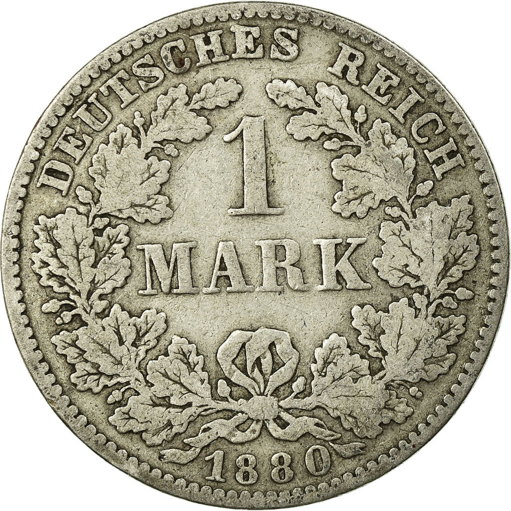 Coin, GERMANY - EMPIRE, Wilhelm I, Mark, 1880, Darmstadt, VF(20-25), Silver,KM 7