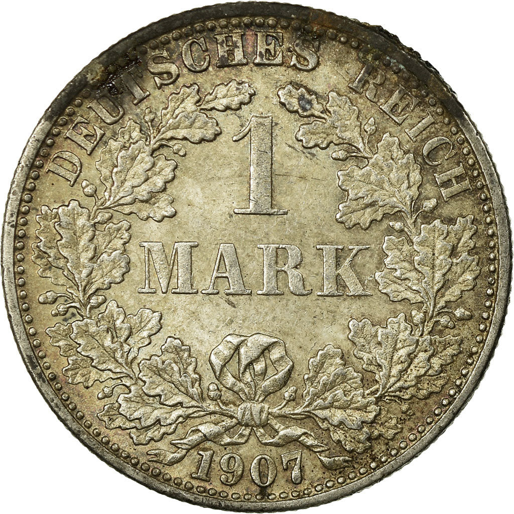 Coin, GERMANY - EMPIRE, Wilhelm II, Mark, 1907,Stuttgart,EF(40-45),Silver,KM 14
