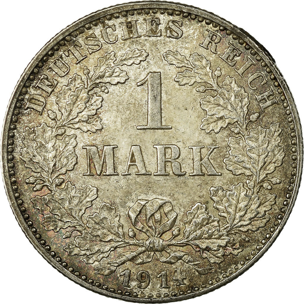 Coin, GERMANY - EMPIRE, Wilhelm II, Mark, 1914,Karlsruhe,AU(50-53),Silver,KM 14