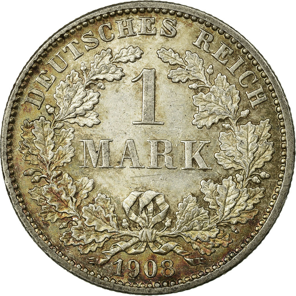 Coin, GERMANY - EMPIRE, Wilhelm II, Mark, 1908, Karlsruhe,AU(55-58),Silver,KM 14