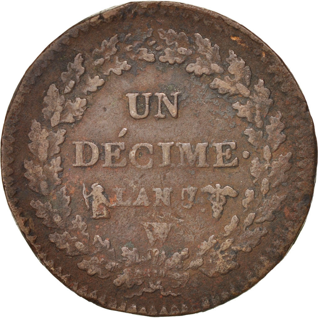 Münze, Frankreich, Dupré, Decime, 1798, Lille, SGE+, Bronze, KM:644.11