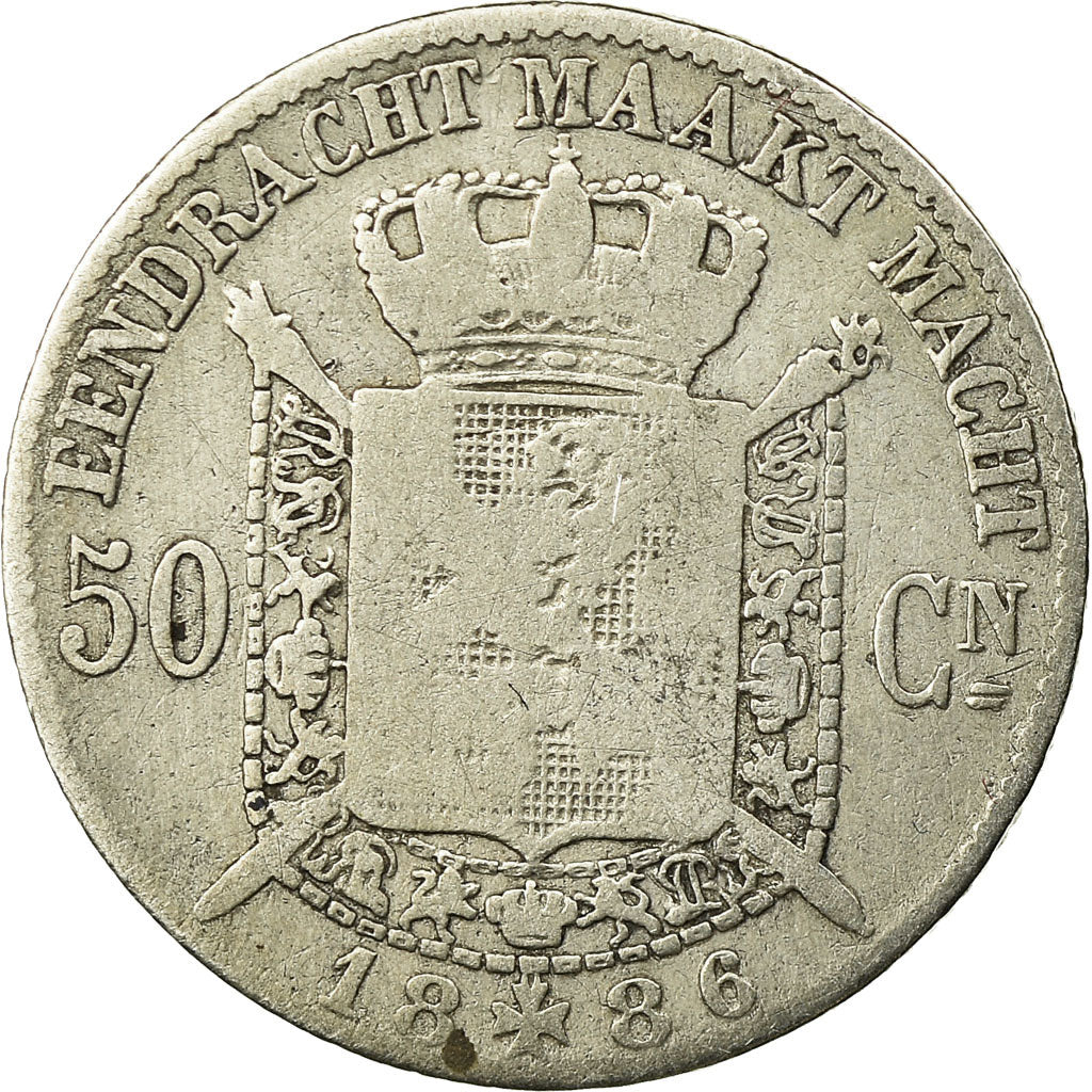 Coin, Belgium, Leopold II, 50 Centimes, 1886, VF(20-25), Silver, KM:27