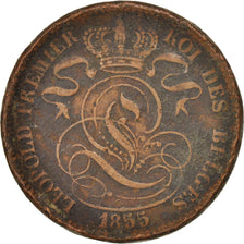 BELGIUM, 10 Centimes, 1855, KM #2.1, F(12-15), Copper, 18.85