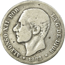 Münze, Spanien, Alfonso XII, 2 Pesetas, 1882, Madrid, S+, Silber, KM:678.2
