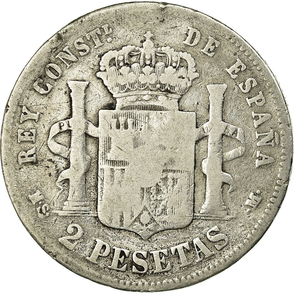 Münze, Spanien, Alfonso XII, 2 Pesetas, 1882, Madrid, S+, Silber, KM:678.2