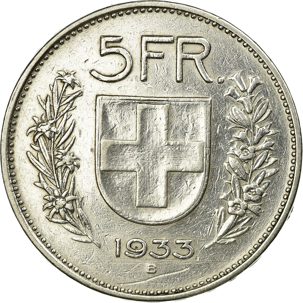 Coin, Switzerland, 5 Francs, 1933, Bern, EF(40-45), Silver, KM:40
