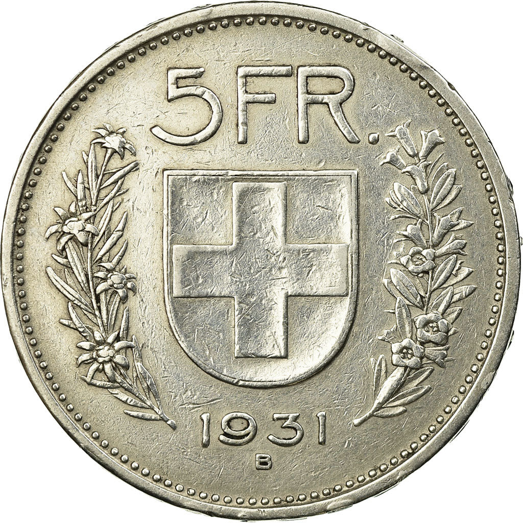 Coin, Switzerland, 5 Francs, 1931, Bern, EF(40-45), Silver, KM:40