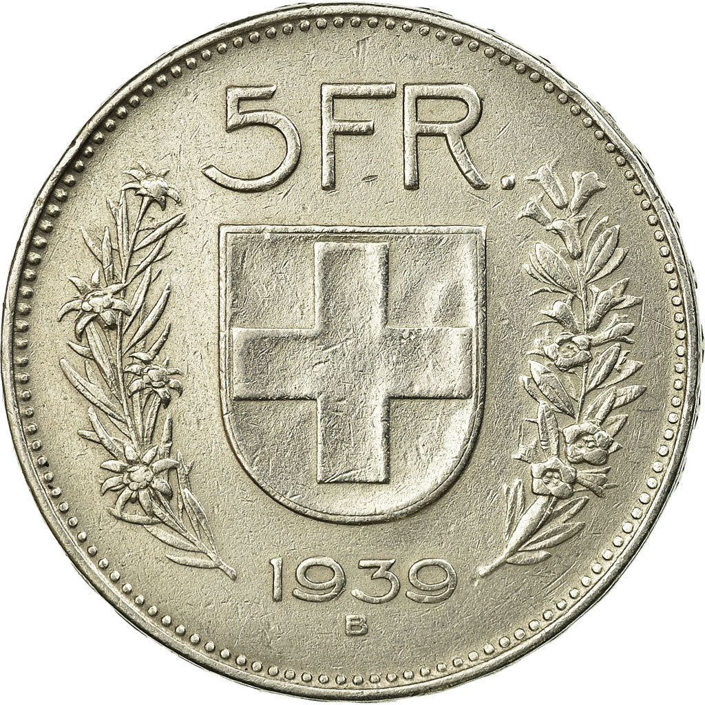 Coin, Switzerland, 5 Francs, 1939, Bern, EF(40-45), Silver, KM:40
