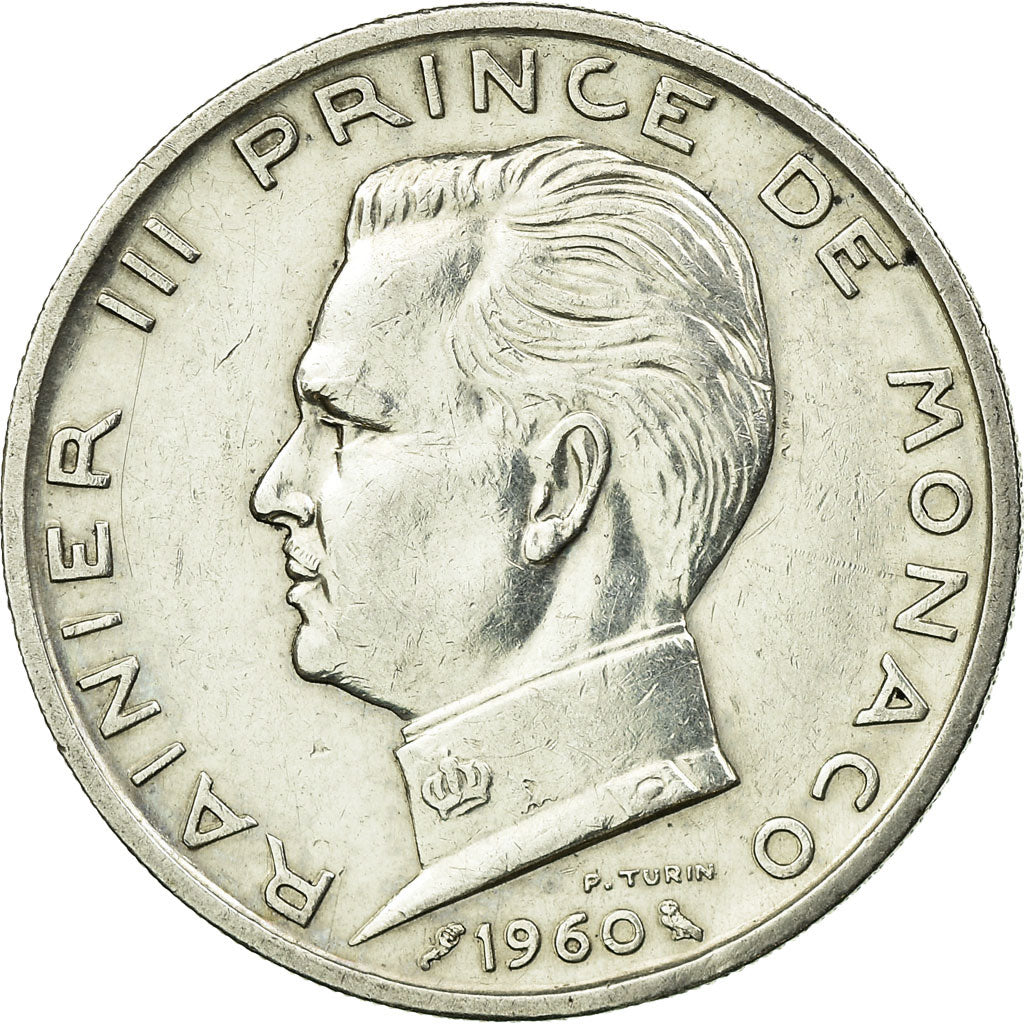 Coin, Monaco, Rainier III, 5 Francs, 1960, AU(50-53), Silver, KM:141