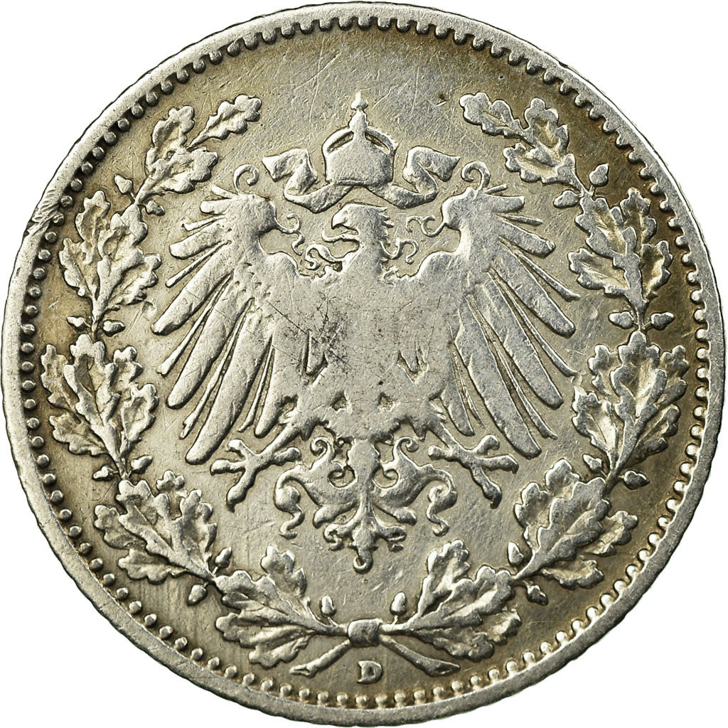 Coin, GERMANY - EMPIRE, 1/2 Mark, 1905, Munich, EF(40-45), Silver, KM:17