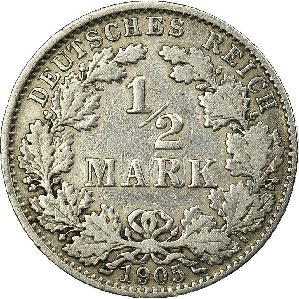 Coin, GERMANY - EMPIRE, 1/2 Mark, 1905, Munich, EF(40-45), Silver, KM:17