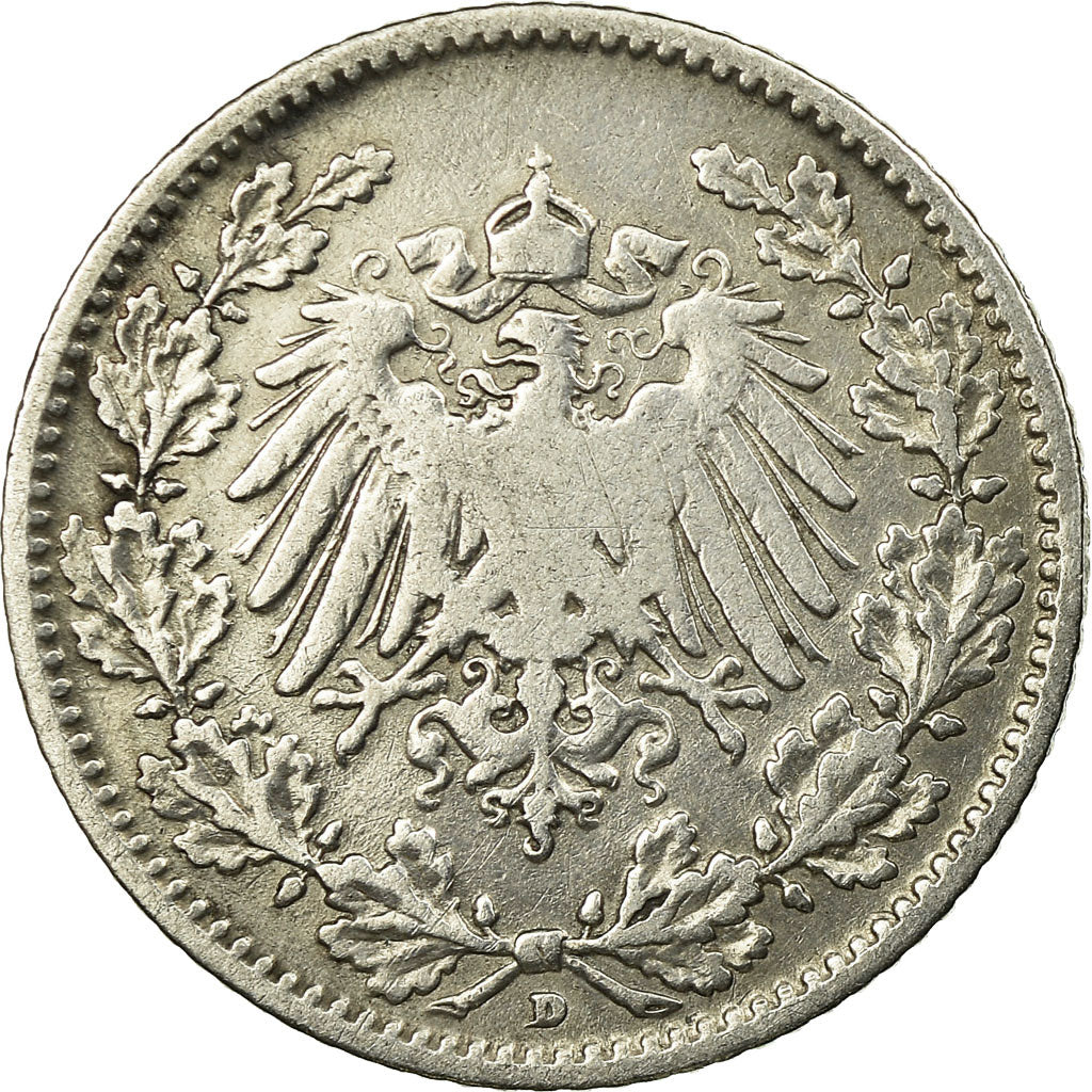 Coin, GERMANY - EMPIRE, 1/2 Mark, 1905, Munich, VF(30-35), Silver, KM:17