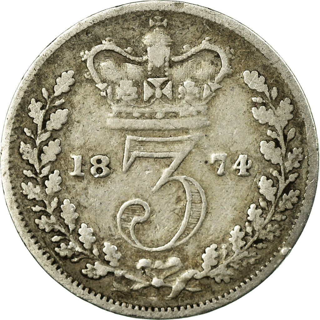 Coin, Great Britain, Victoria, 3 Pence, 1874, VF(20-25), Silver, KM:730