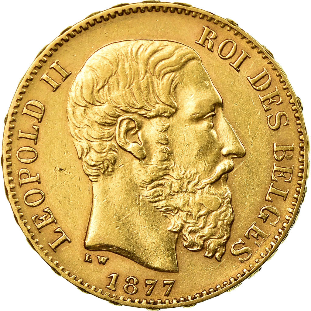 Coin, Belgium, Leopold II, 20 Francs, 20 Frank, 1877, AU(50-53), Gold, KM:37