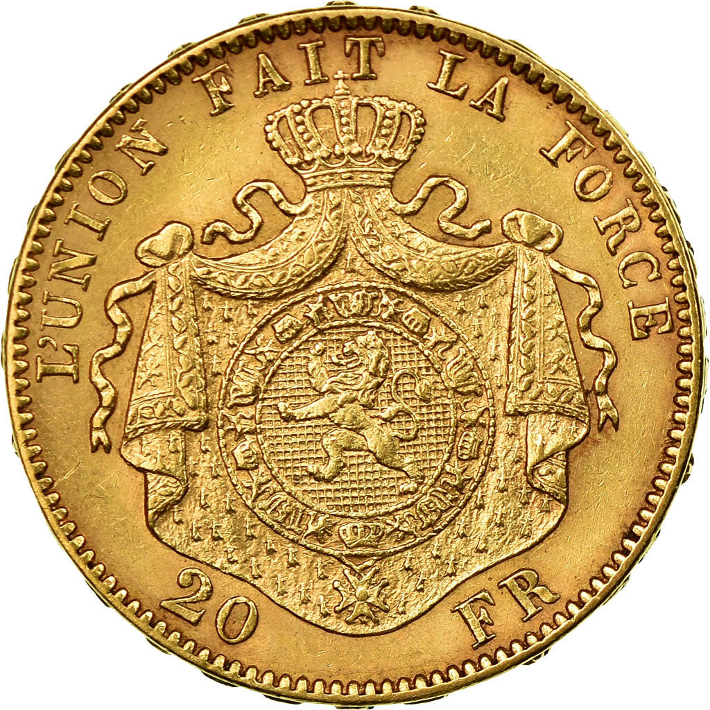 Coin, Belgium, Leopold II, 20 Francs, 20 Frank, 1877, AU(50-53), Gold, KM:37