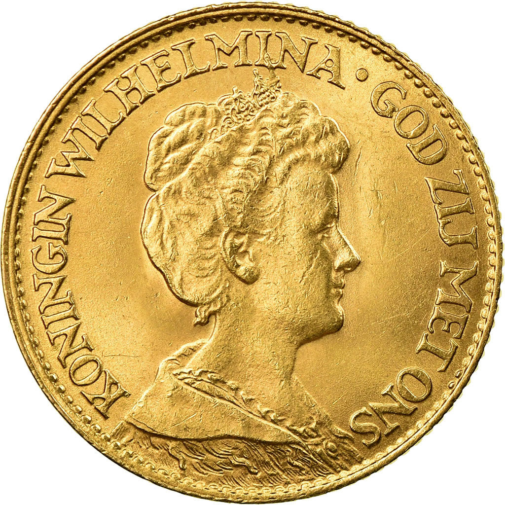 Moneta, Paesi Bassi, Wilhelmina I, 10 Gulden, 1917, SPL-, Oro, KM:149