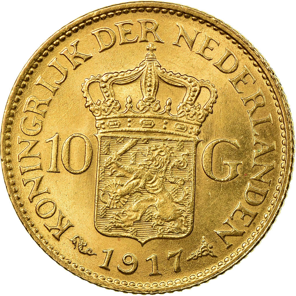Moneta, Paesi Bassi, Wilhelmina I, 10 Gulden, 1917, SPL-, Oro, KM:149