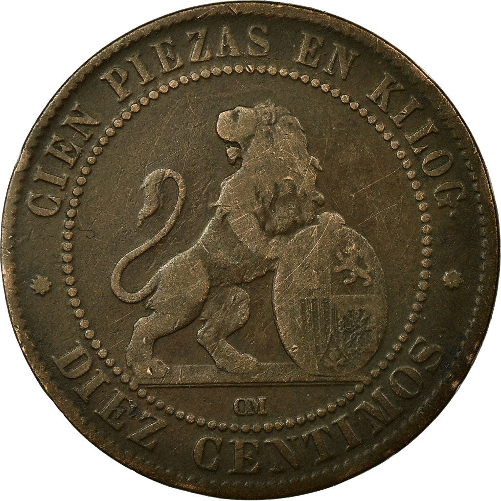 Coin, Spain, Provisional Government, 10 Centimos, 1870, Madrid, VF(30-35),KM 663