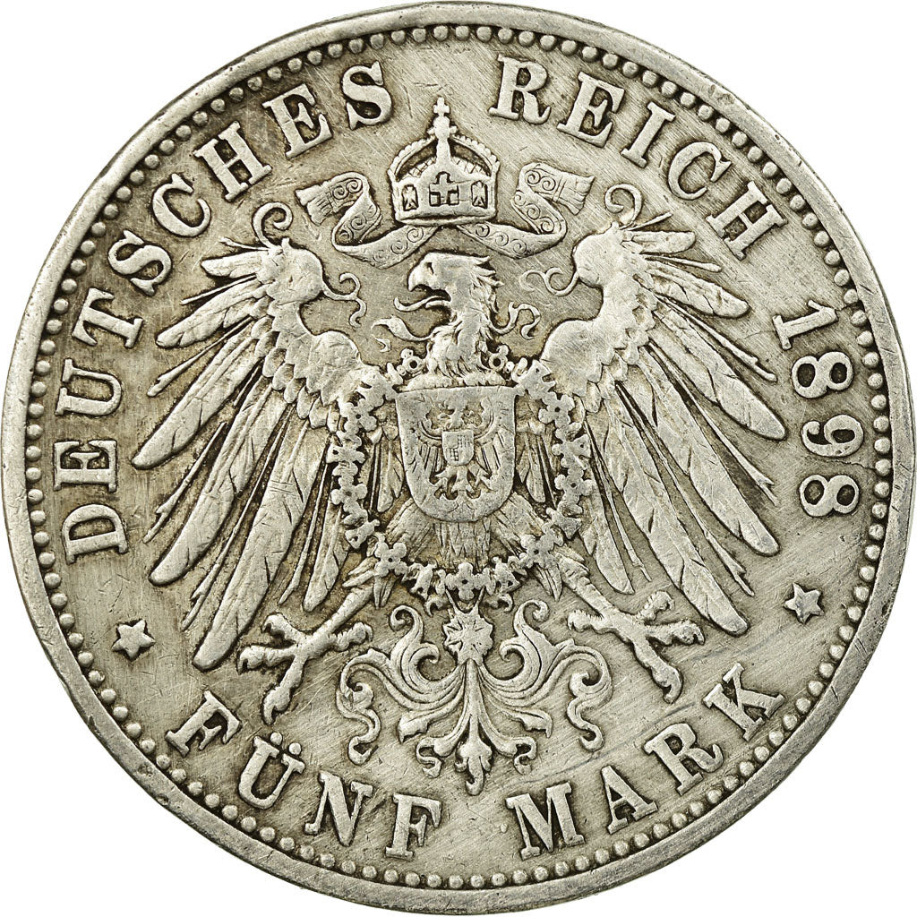 Coin, German States, BADEN, Friedrich I, 5 Mark, 1898,Karlsruhe,EF(40-45),KM 268