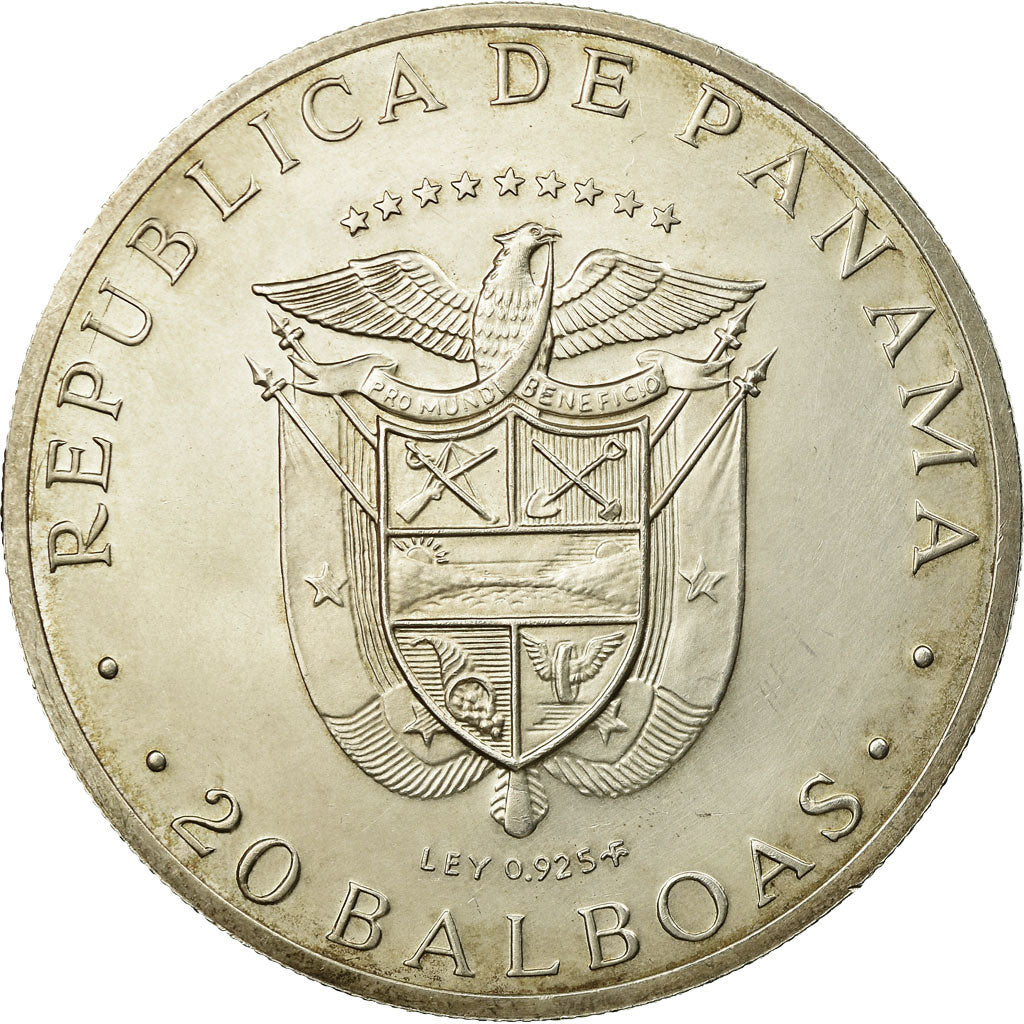 Coin, Panama, 20 Balboas, 1974, U.S. Mint, AU(55-58), Silver, KM:31