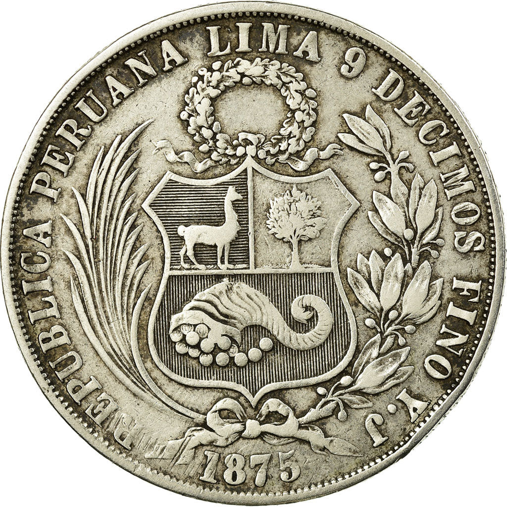 Monnaie, Pérou, SOUTH PERU, Sol, 1875, Lima, TTB, Argent, KM:196.3